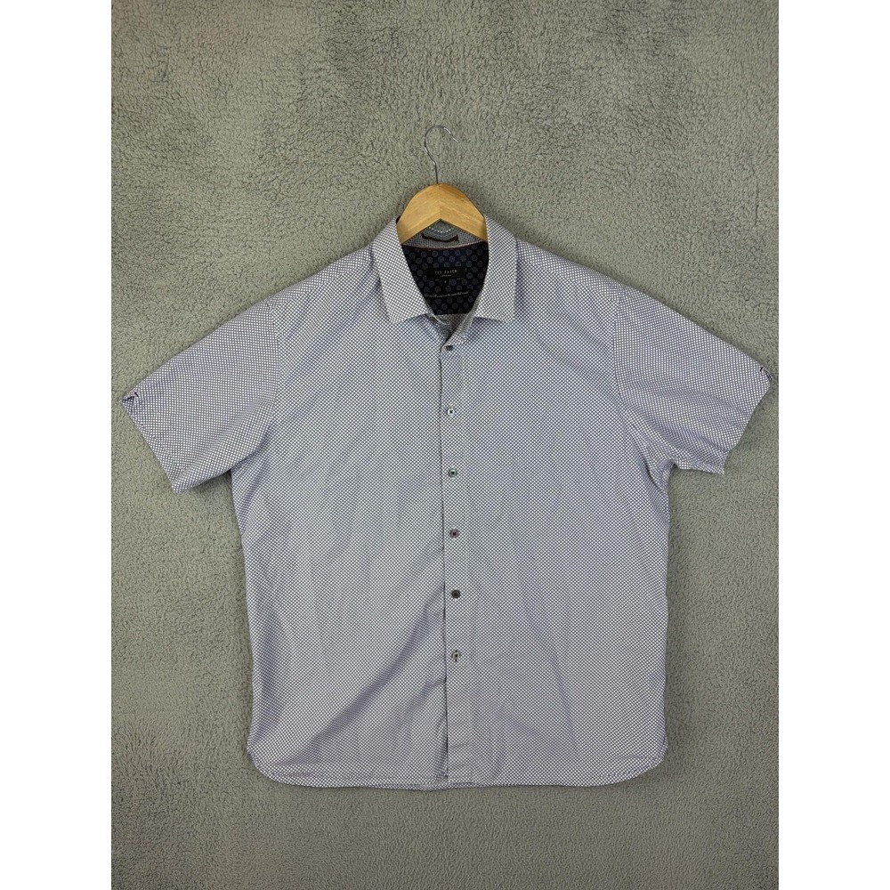 Ted Baker Shirt Mens XL Blue Geometric Short Sleeve Button Front Casual Mens